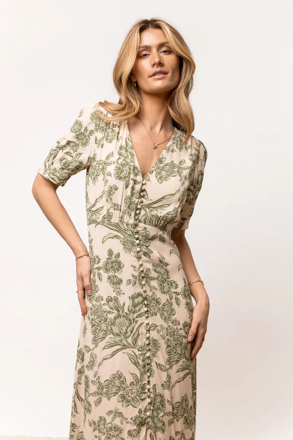 Lia Floral Midi Dress in Sage sold by bohme product image thumbnail 4