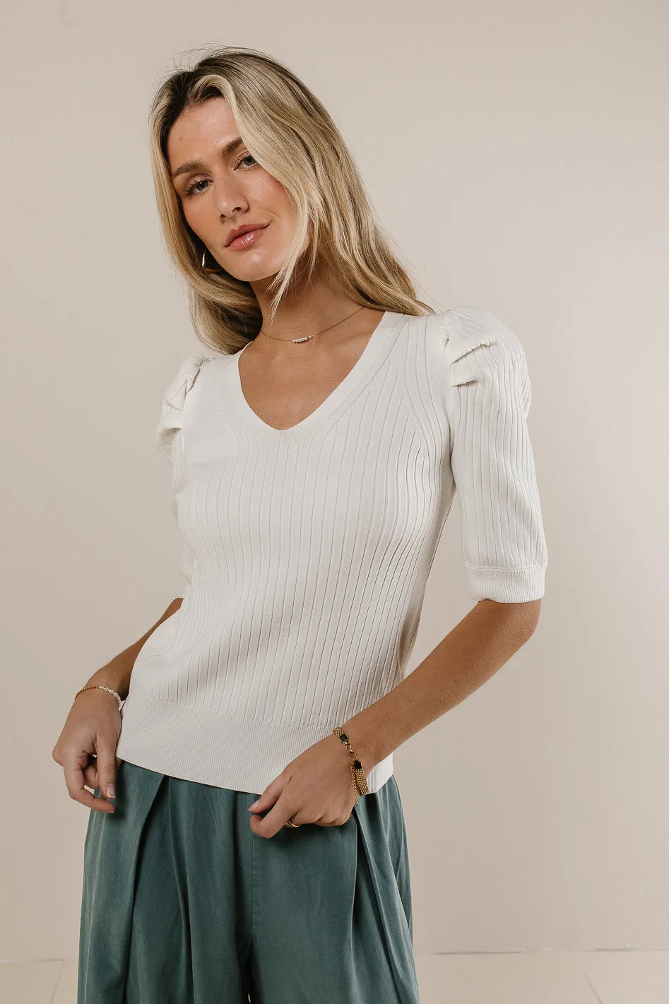 Brea Ribbed Top in Cream - FINAL SALE sold by bohme product image thumbnail 4