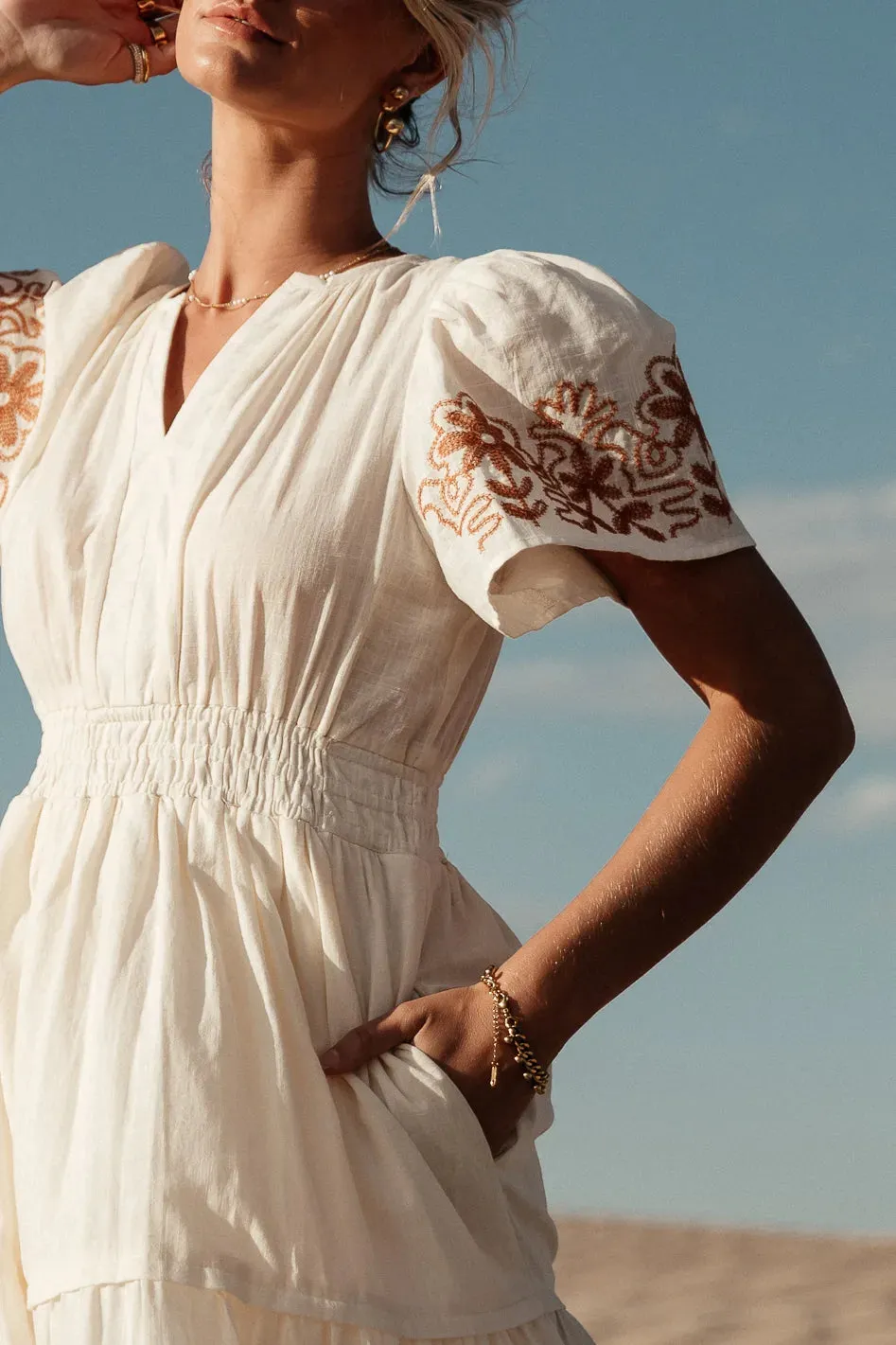 Isabeau Embroidered Maxi Dress in Cream - FINAL SALE sold by bohme product image thumbnail 3