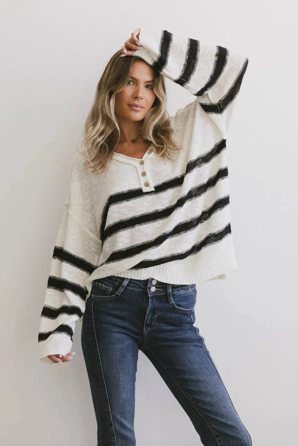 Gracia Striped Sweater Top in Cream - FINAL SALE sold by bohme