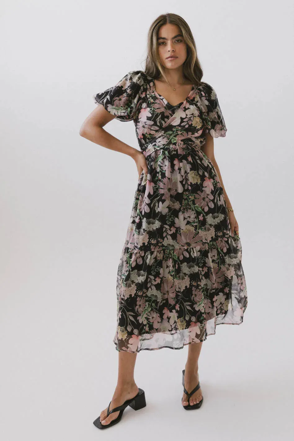 Angelique Floral Tie Dress in Black - FINAL SALE sold by bohme