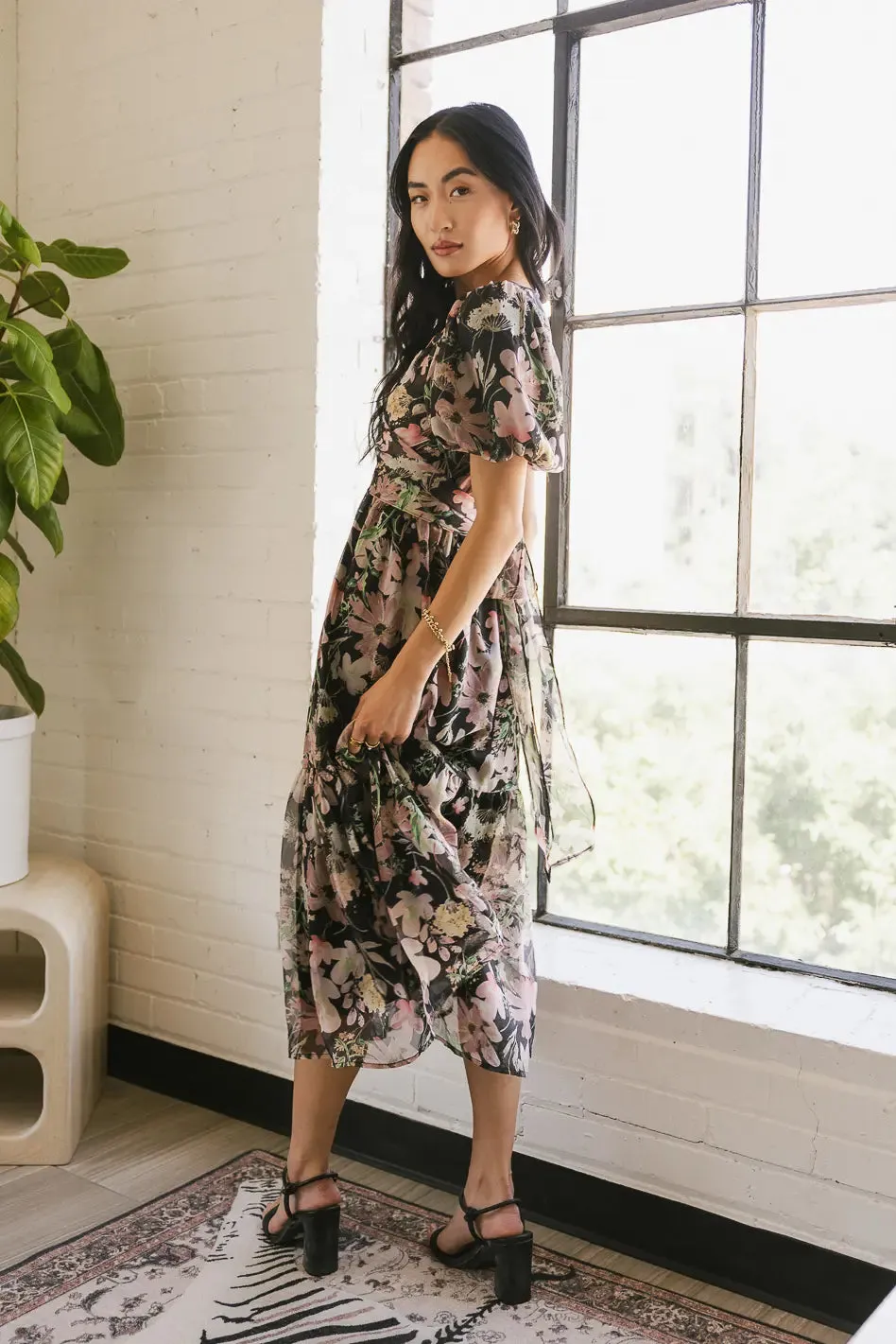 Angelique Floral Tie Dress in Black - FINAL SALE sold by bohme product image thumbnail 3