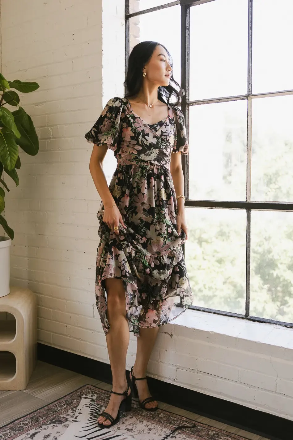 Angelique Floral Tie Dress in Black - FINAL SALE sold by bohme product image thumbnail 4