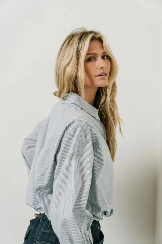 Rayna Striped Collared Top in Blue - FINAL SALE sold by bohme