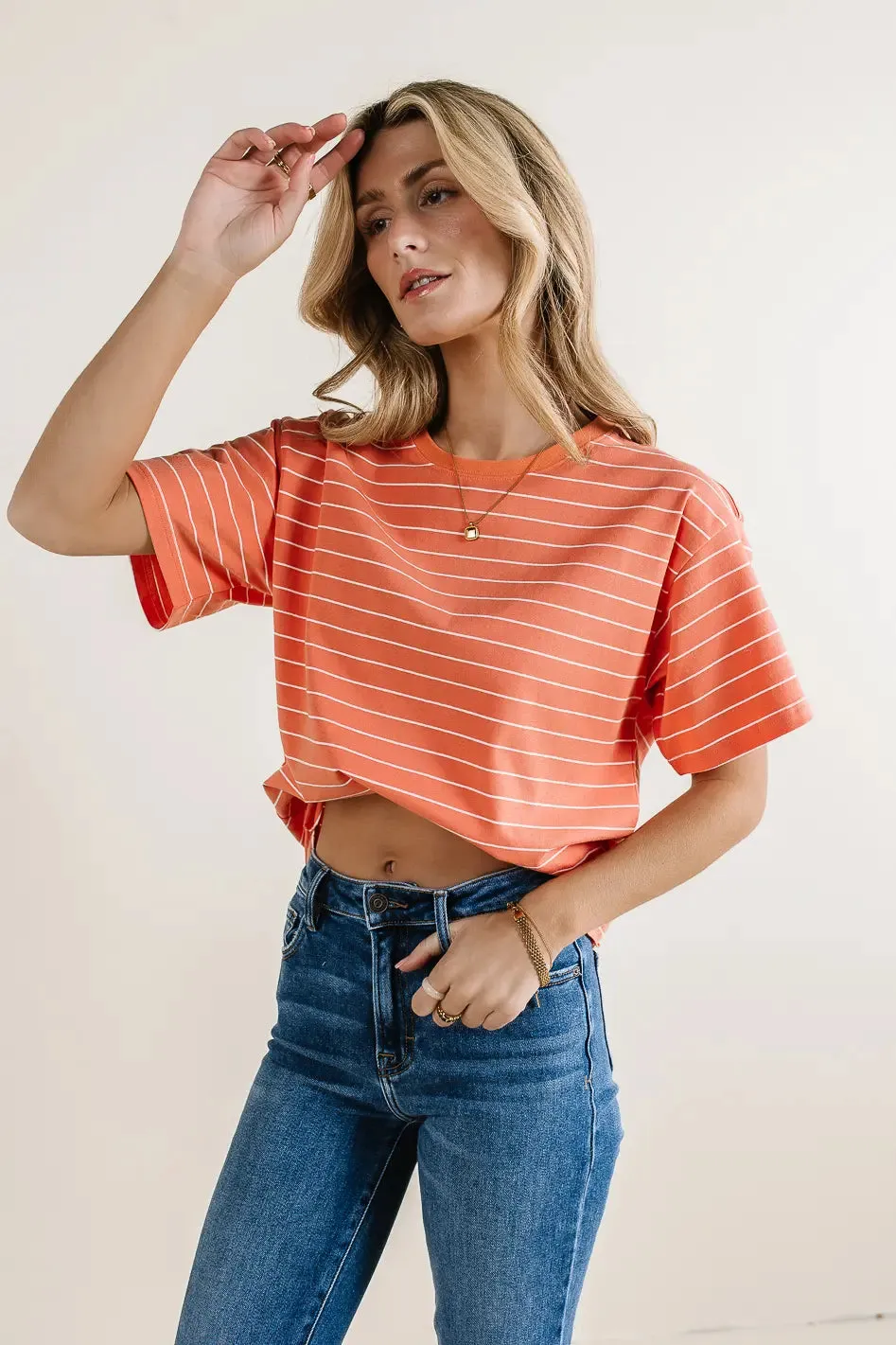 Evie Striped T-Shirt in Salmon - FINAL SALE sold by bohme product image thumbnail 3