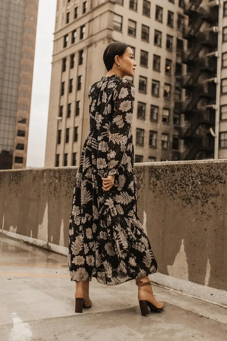 Jayla Floral Chiffon Dress in Black - FINAL SALE sold by bohme product image thumbnail 4