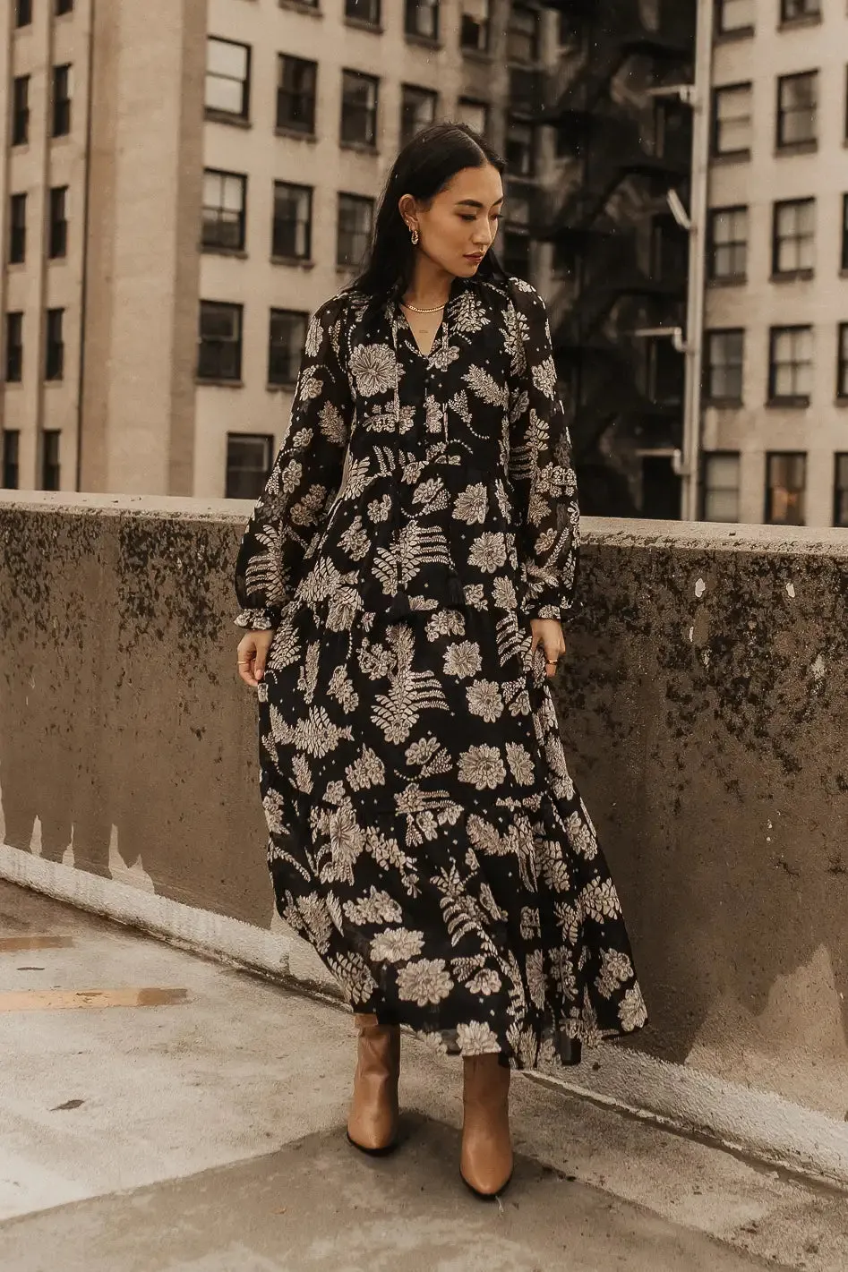 Jayla Floral Chiffon Dress in Black - FINAL SALE sold by bohme product image thumbnail 5