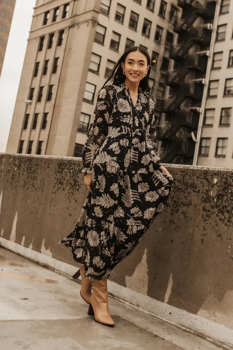 Jayla Floral Chiffon Dress in Black - FINAL SALE sold by bohme product image thumbnail 3