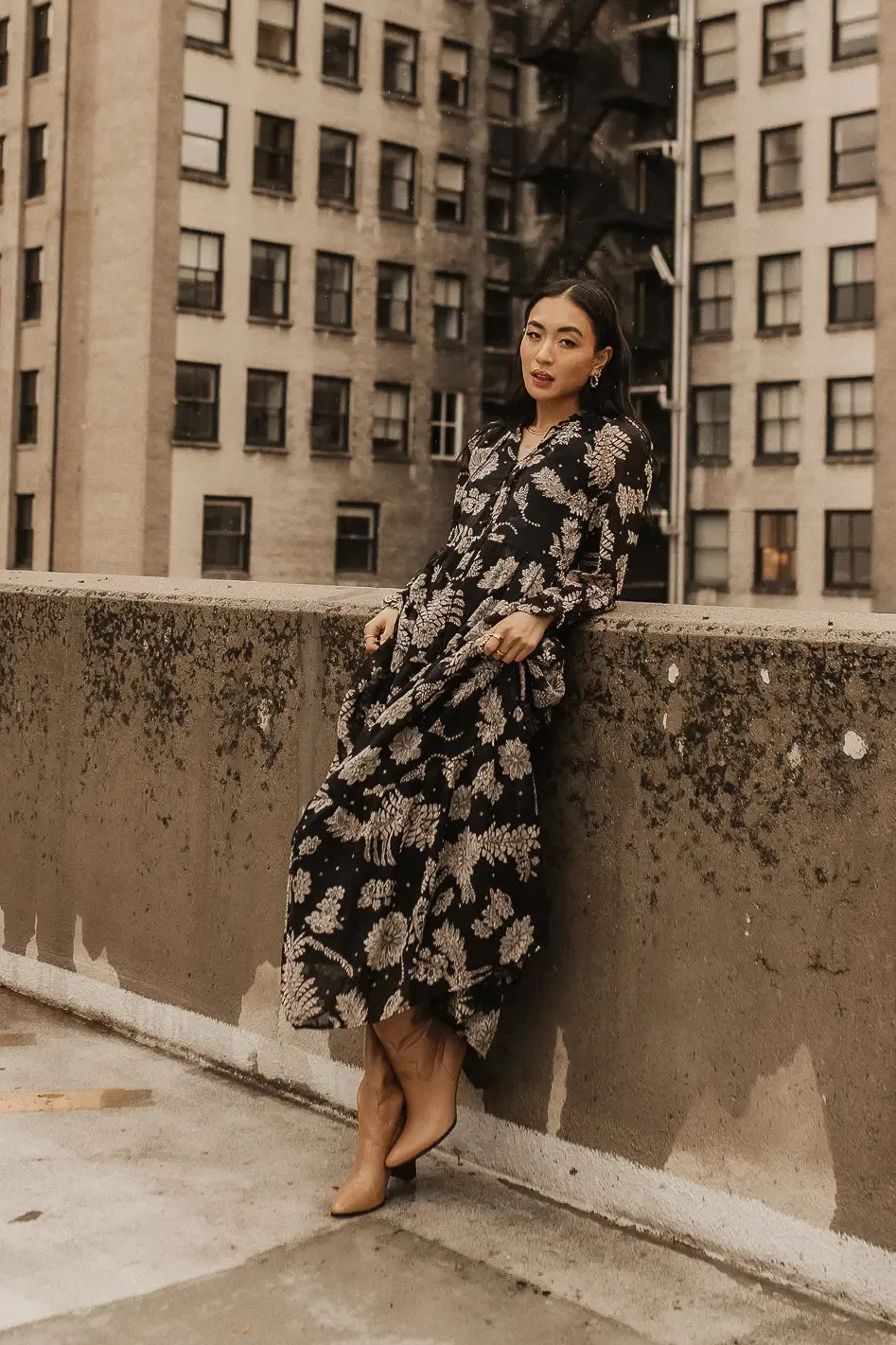 Jayla Floral Chiffon Dress in Black - FINAL SALE sold by bohme product image thumbnail 2