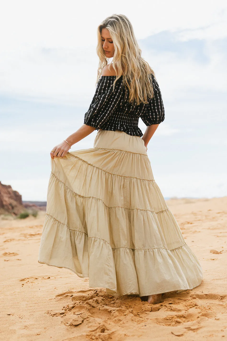 Baylin Tiered Skirt in Tan - FINAL SALE sold by bohme product image thumbnail 5