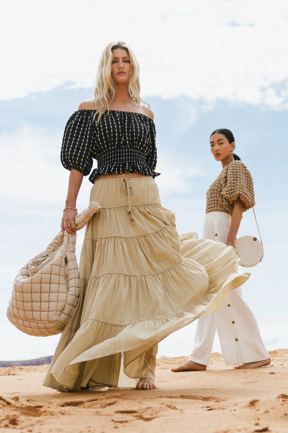 Baylin Tiered Skirt in Tan - FINAL SALE sold by bohme