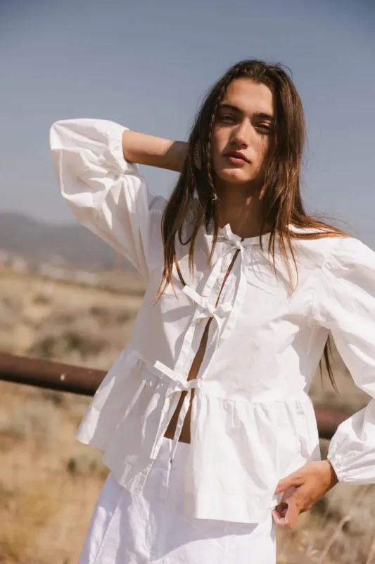 Maggie Peplum Tie Blouse in White - FINAL SALE sold by bohme