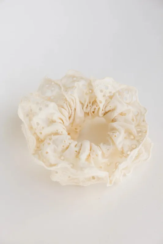 Floral Lace Scrunchie in Cream sold by bohme