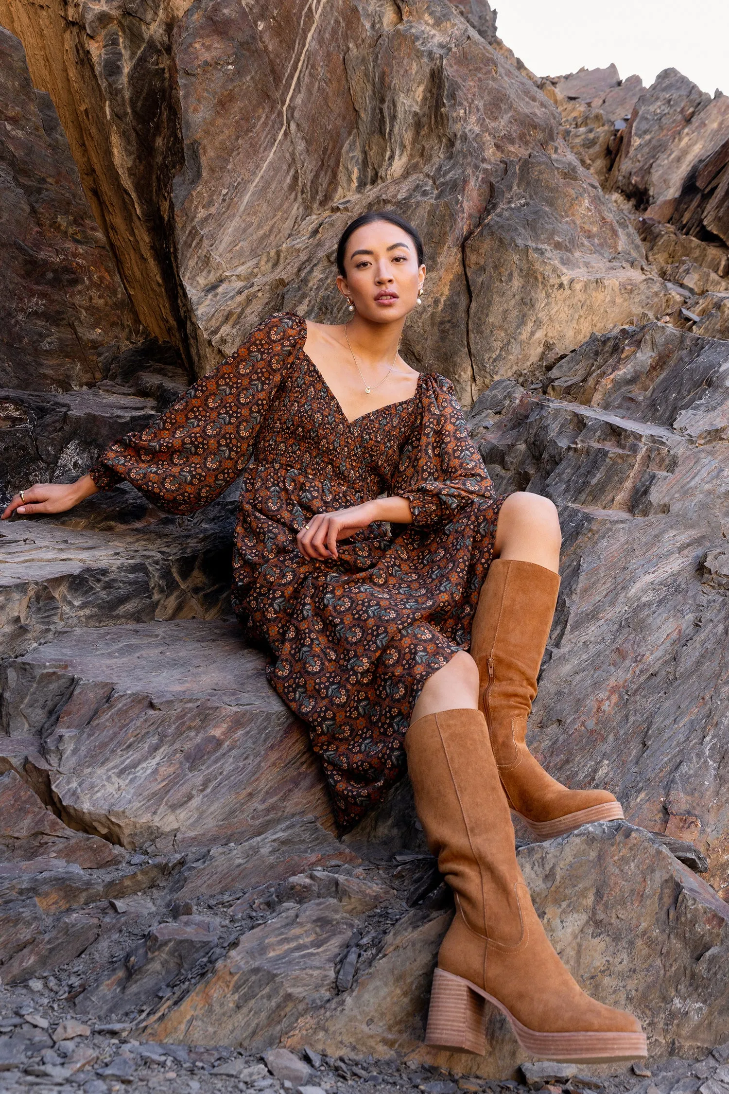 Averie Floral Midi Dress in Navy - FINAL SALE sold by bohme