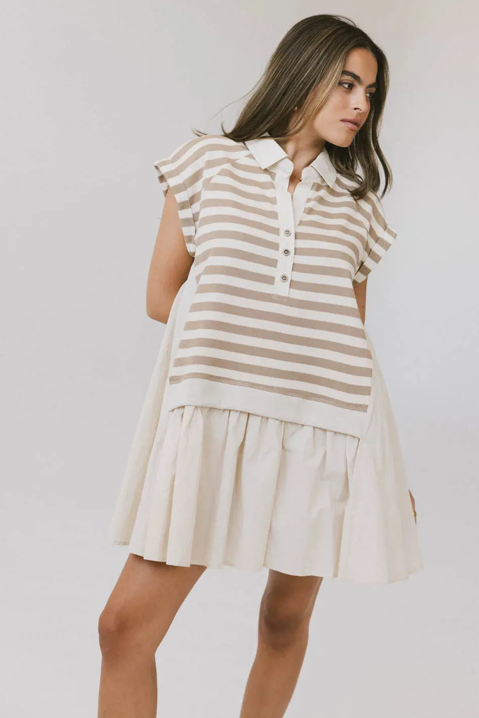 Evan Collared Mini Dress in Taupe - FINAL SALE sold by bohme