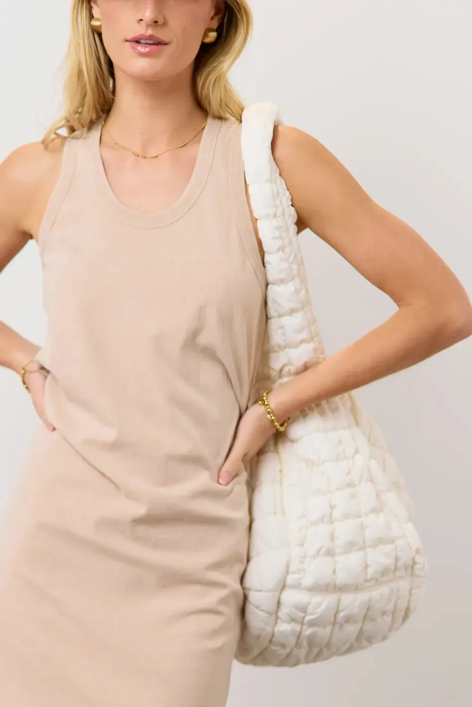 Nora Quilted Tote Bag in Ivory sold by bohme product image thumbnail 3