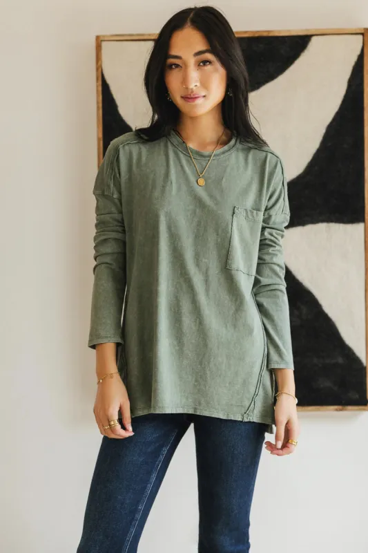 Washed Oversized Knit Top in Sage - FINAL SALE sold by bohme