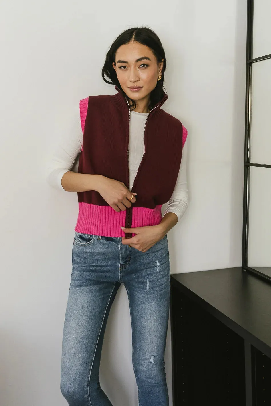 Sophie Colorblock Vest in Maroon sold by bohme