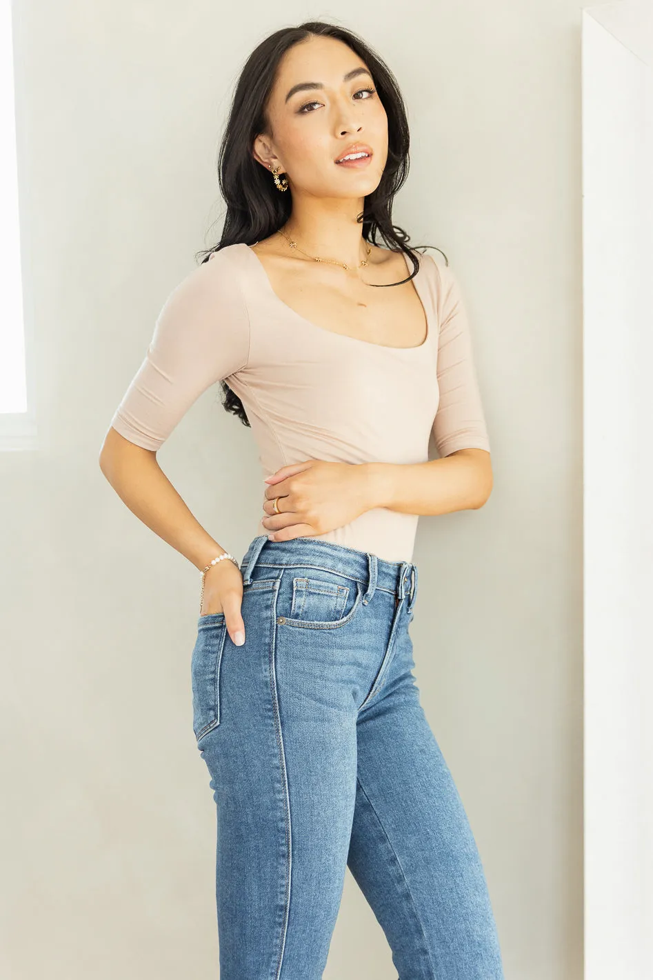 Hadlee Square Neck Bodysuit in Tan - FINAL SALE sold by bohme