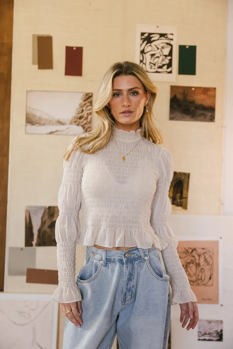 Evie Smocked Blouse in Beige sold by bohme product image thumbnail 4