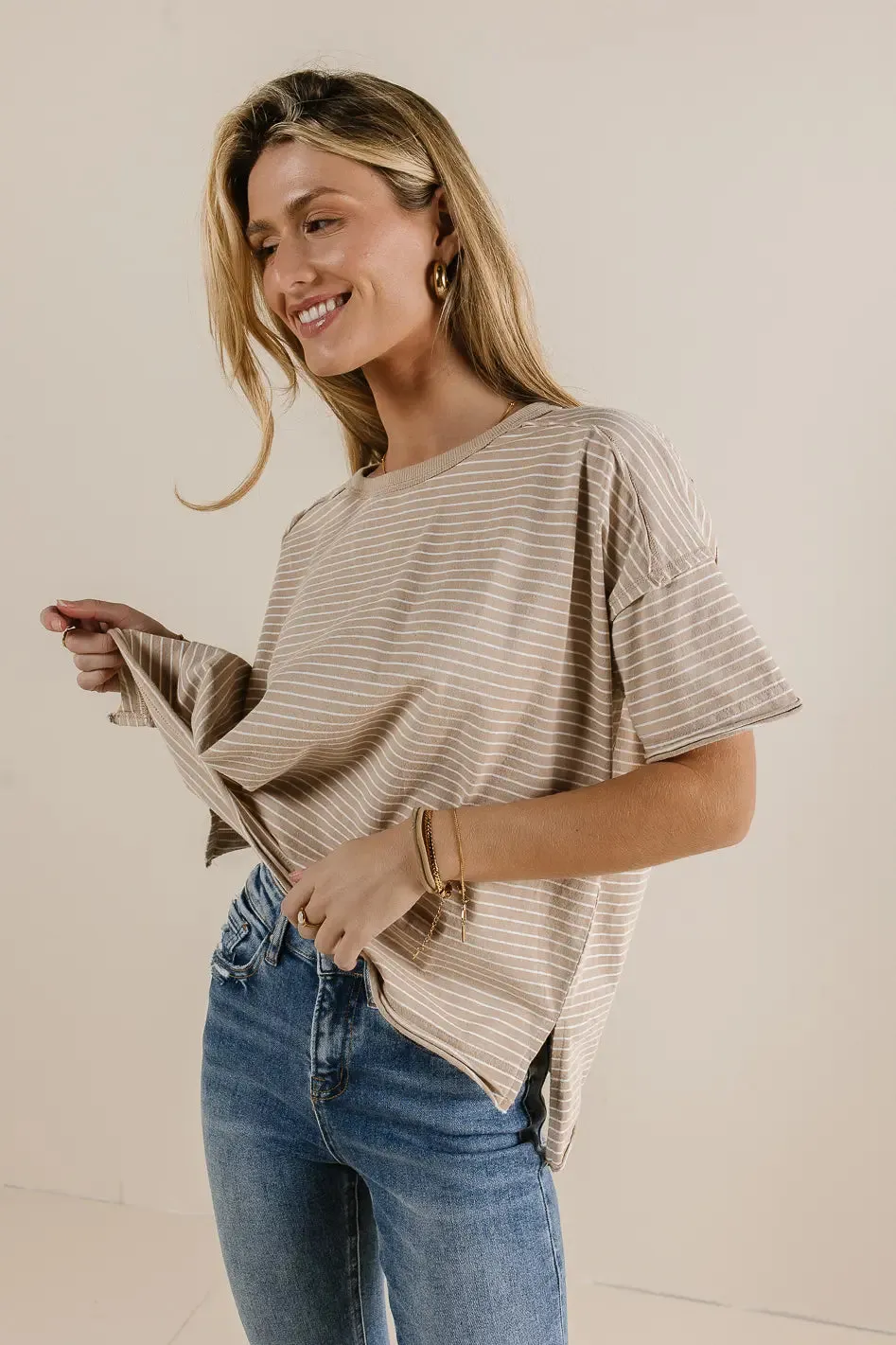 Riley Striped T-Shirt in Beige - FINAL SALE sold by bohme product image thumbnail 4
