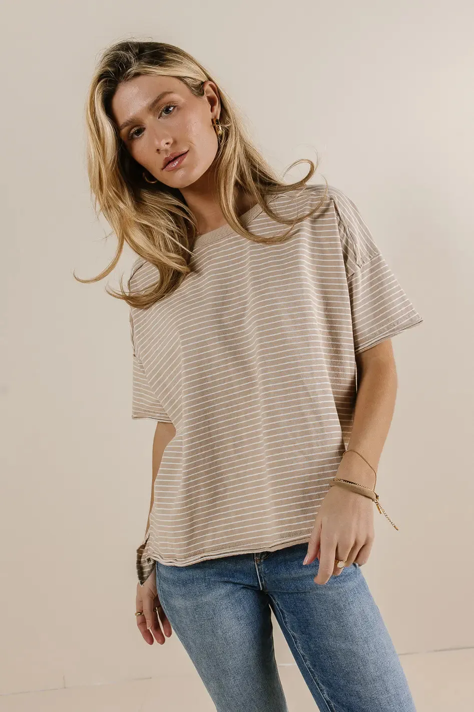 Riley Striped T-Shirt in Beige - FINAL SALE sold by bohme