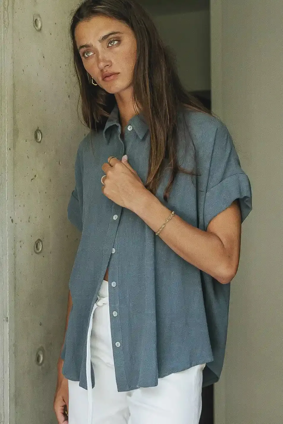 Caitlyn Button Up in Teal - FINAL SALE sold by bohme product image thumbnail 4