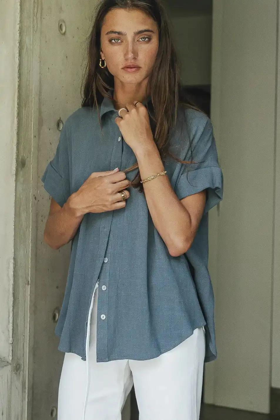 Caitlyn Button Up in Teal - FINAL SALE sold by bohme