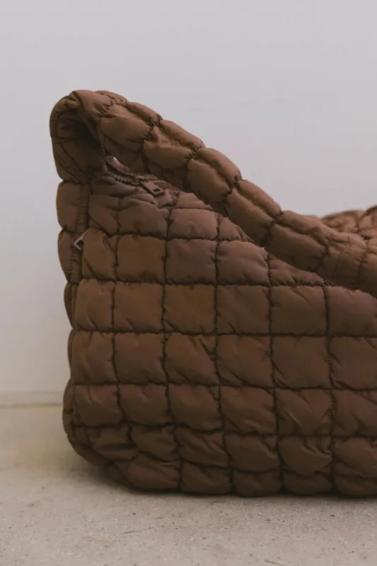 Nora Quilted Tote Bag in Brown sold by bohme