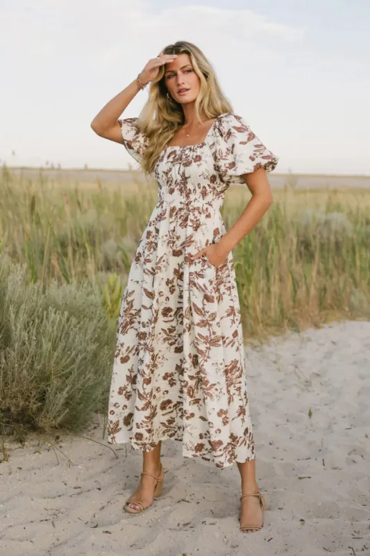 Dorothea Floral Midi Dress in Mocha - FINAL SALE sold by bohme