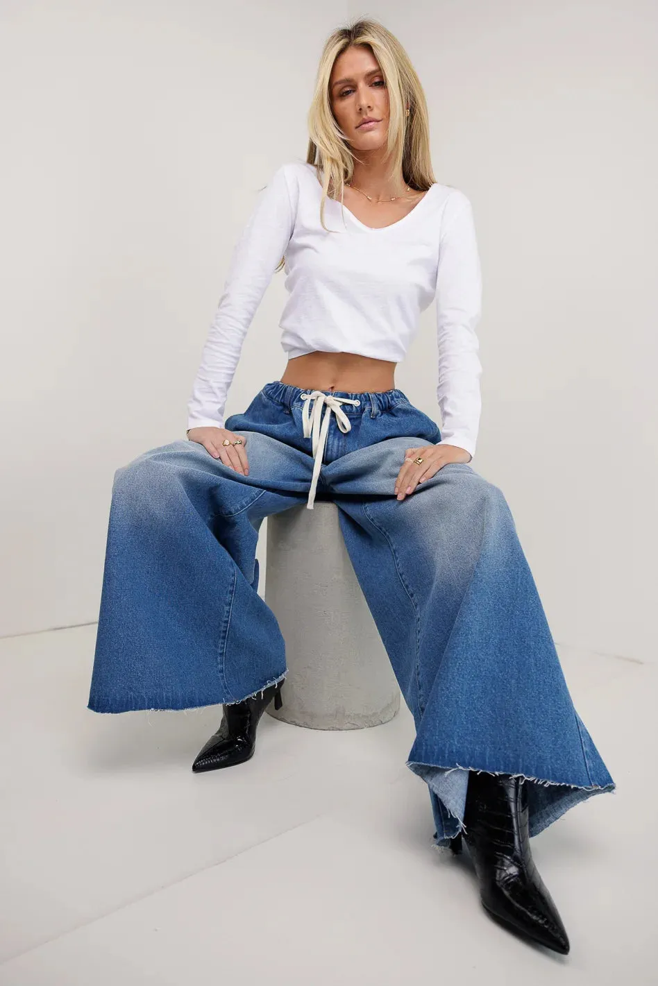 Long Sleeve V-Neck T-Shirt in White - FINAL SALE sold by bohme product image thumbnail 4