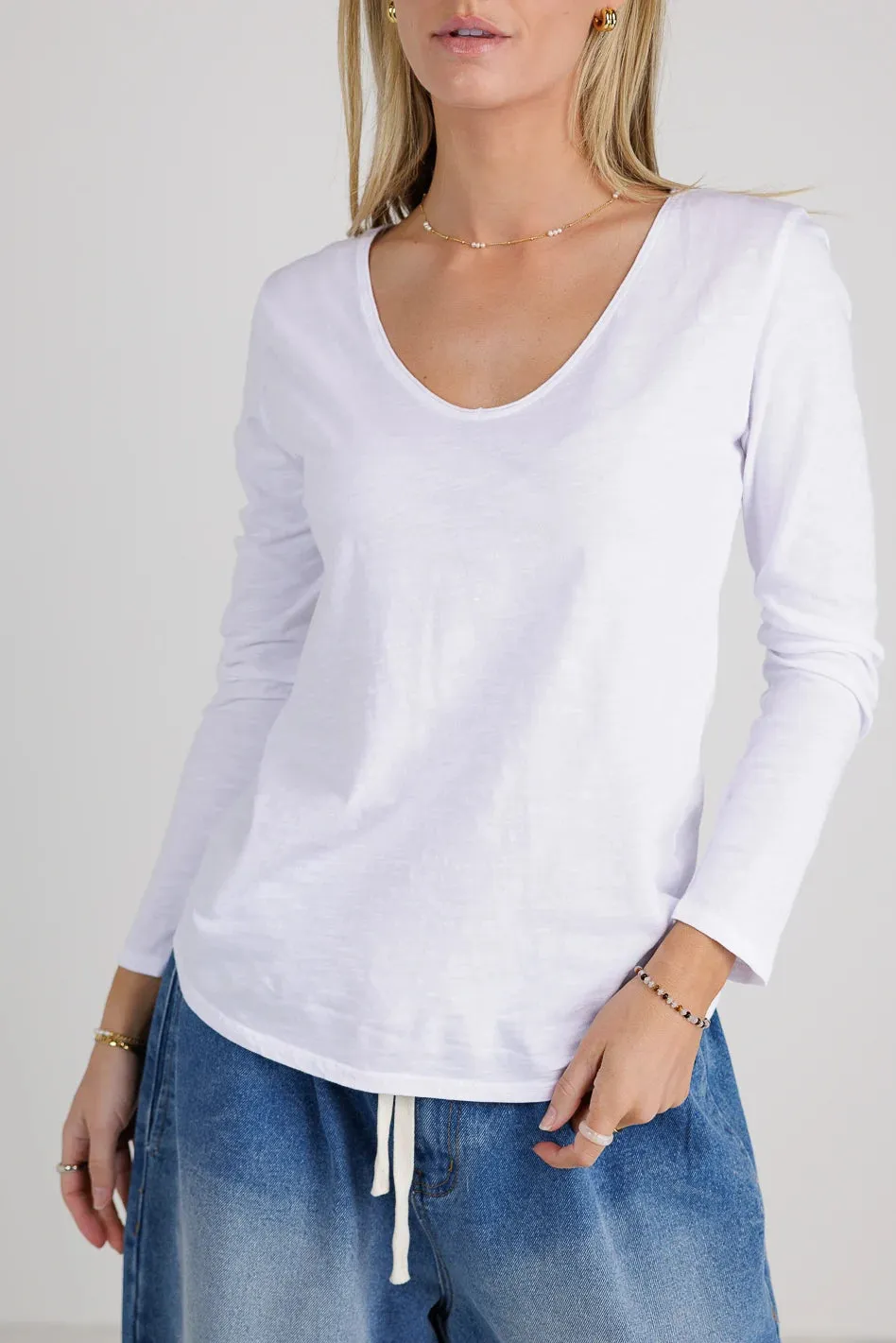 Long Sleeve V-Neck T-Shirt in White - FINAL SALE sold by bohme product image thumbnail 2
