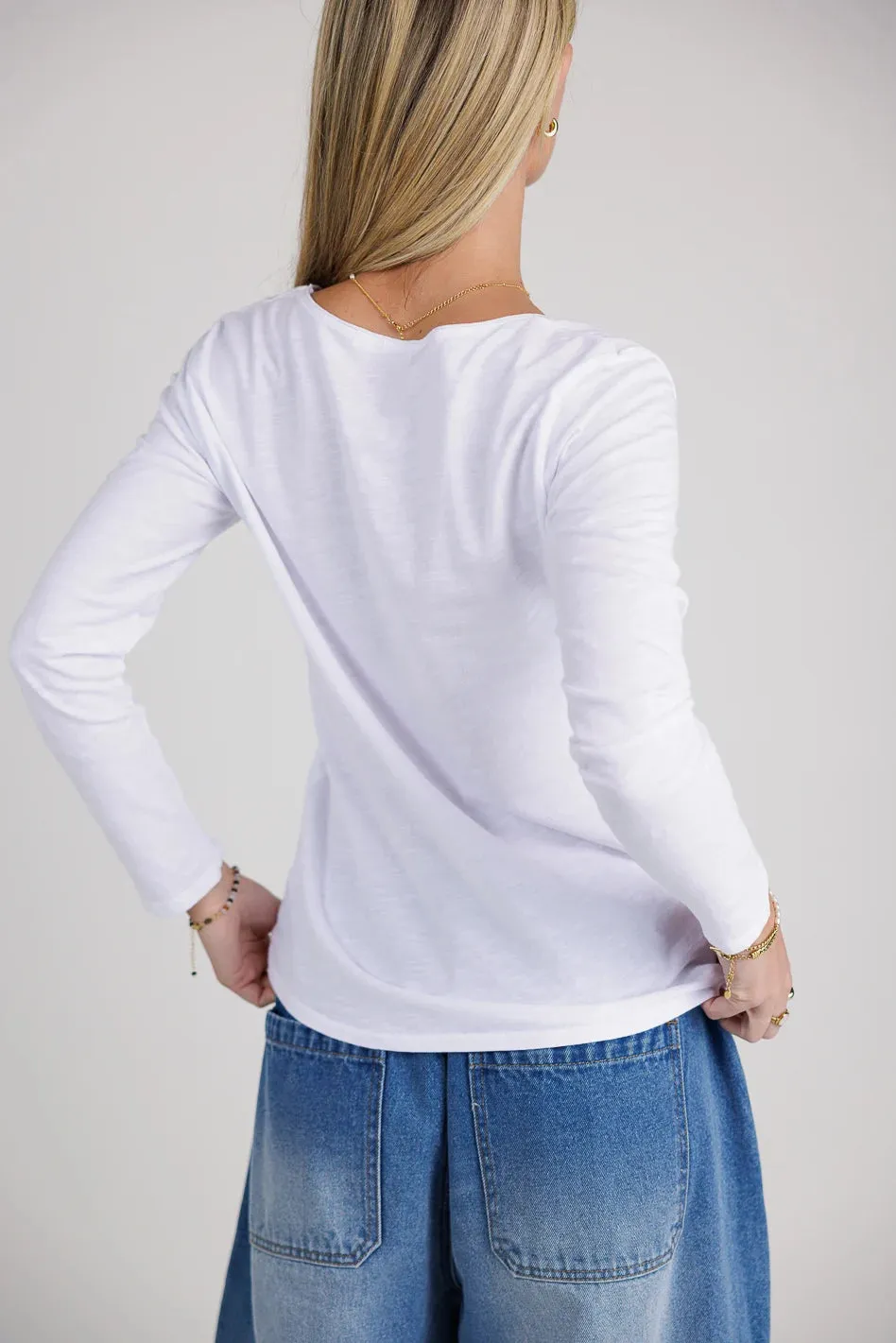 Long Sleeve V-Neck T-Shirt in White - FINAL SALE sold by bohme product image thumbnail 3
