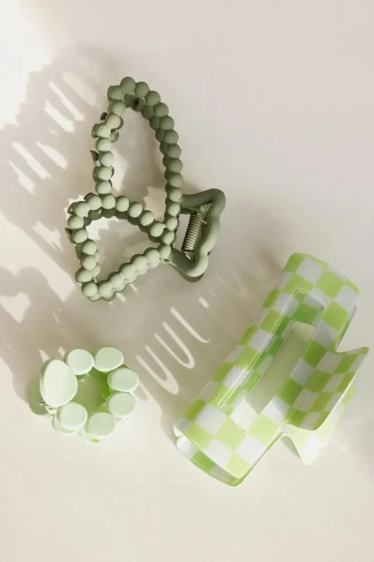 Checkered Rectangle Claw Clip in Mint sold by bohme