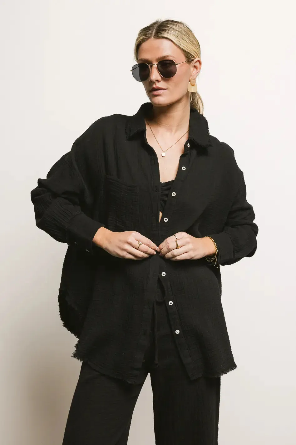 Casey Button Up in Black - FINAL SALE sold by bohme