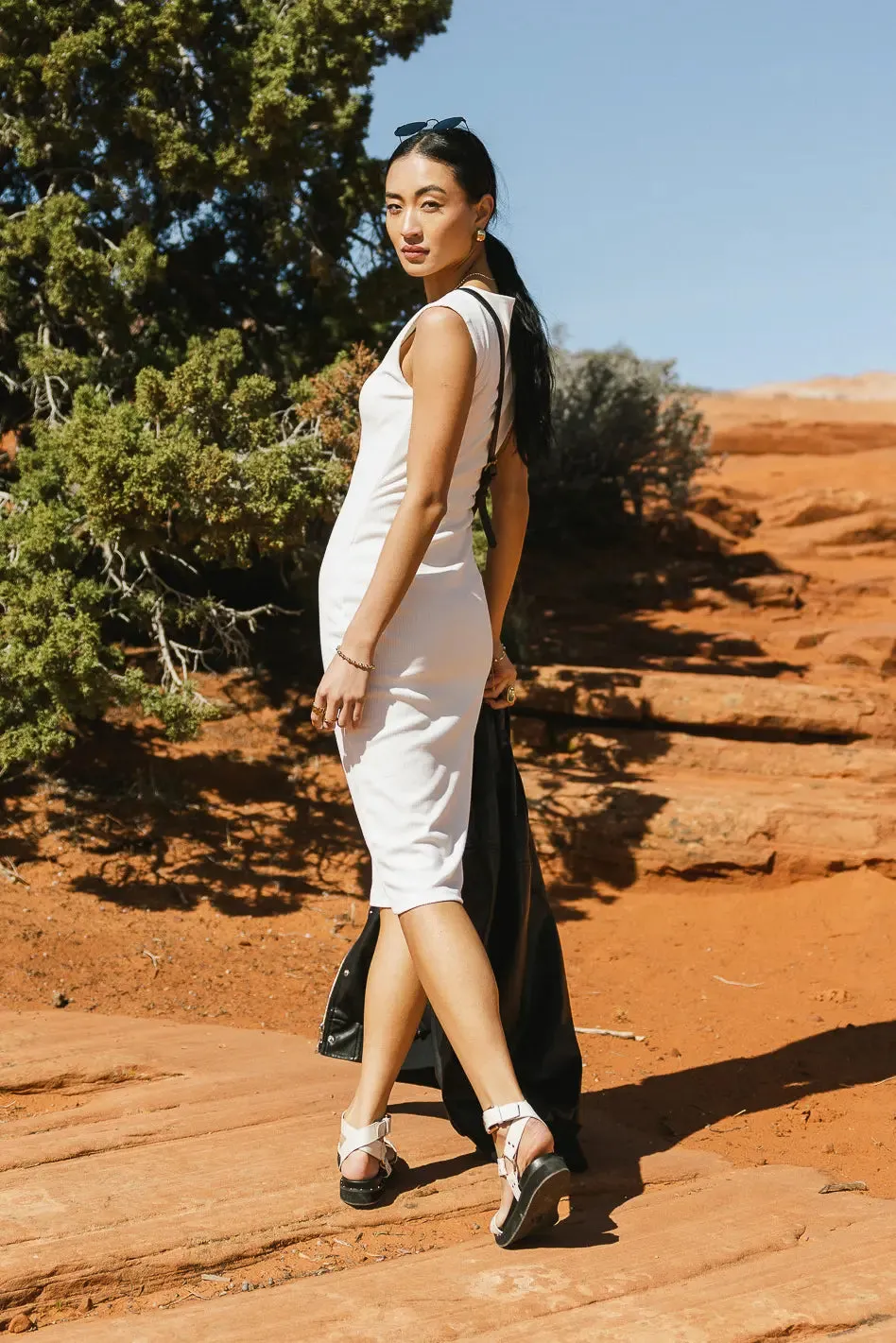 Zarela Ribbed Dress in White - FINAL SALE sold by bohme