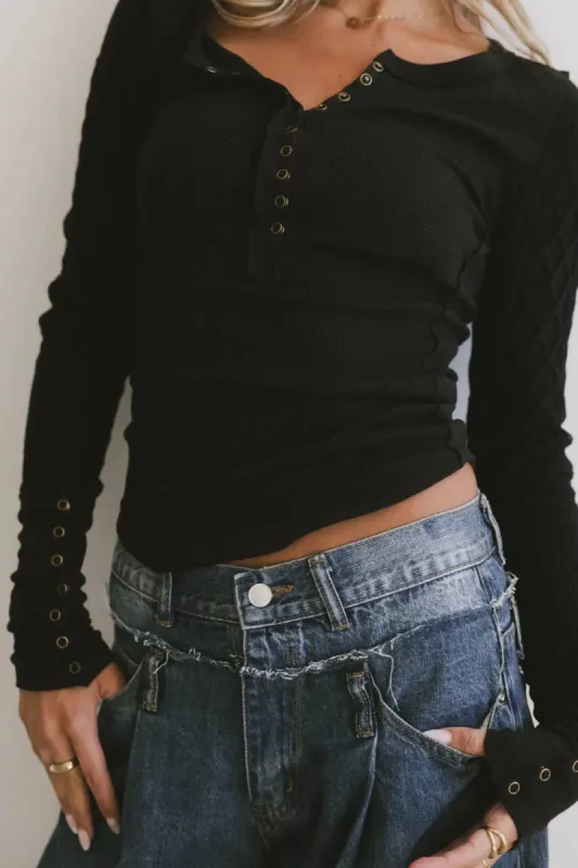 Naomi Cable Knit Sleeve Top in Black sold by bohme