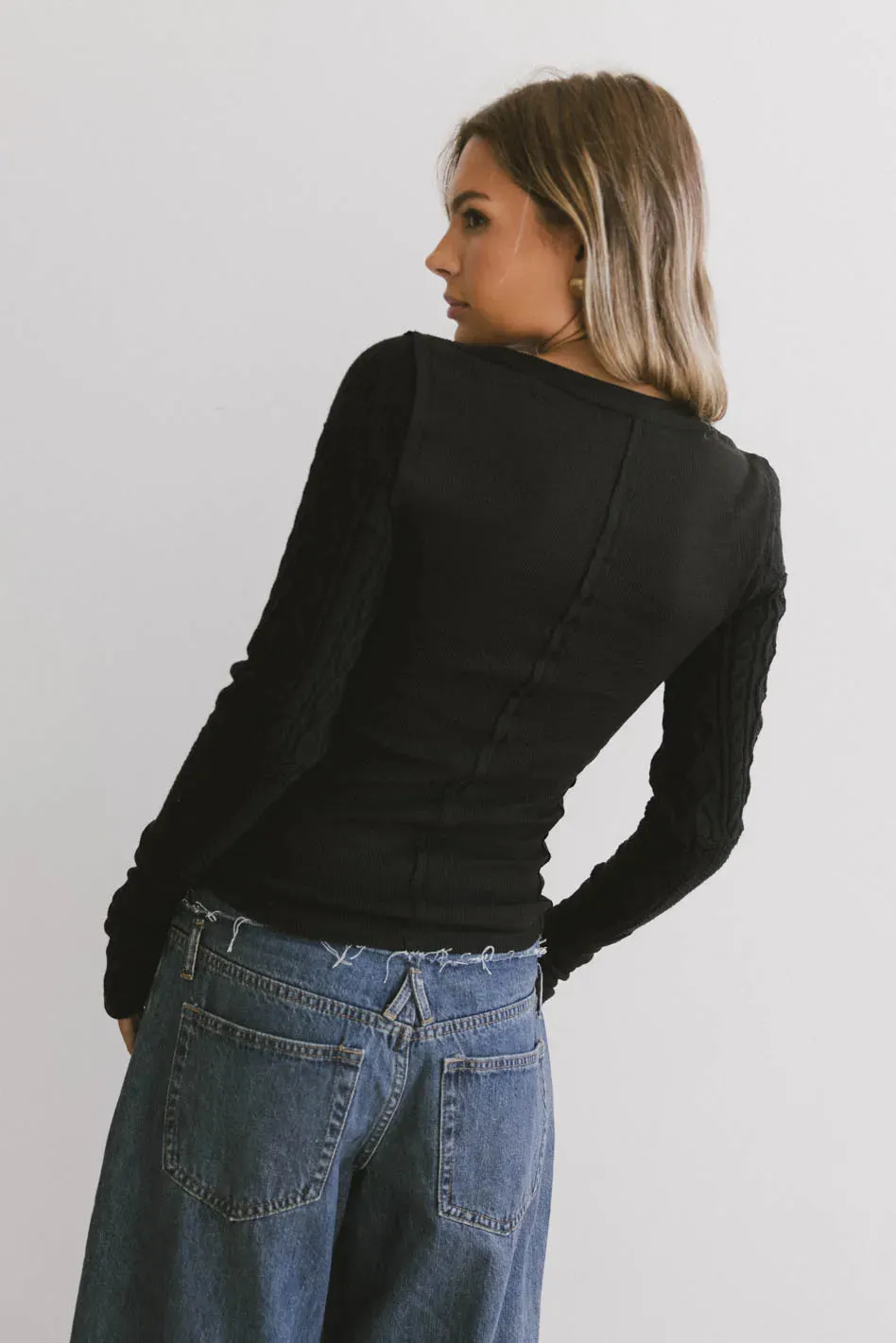 Naomi Cable Knit Sleeve Top in Black sold by bohme product image thumbnail 3