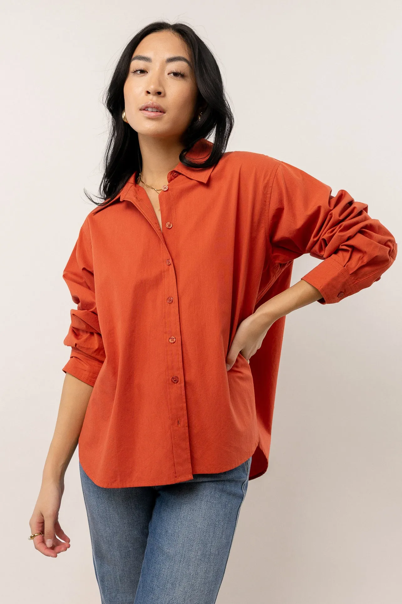 Kathryn Button Up Shirt in Tomato Red - FINAL SALE sold by bohme