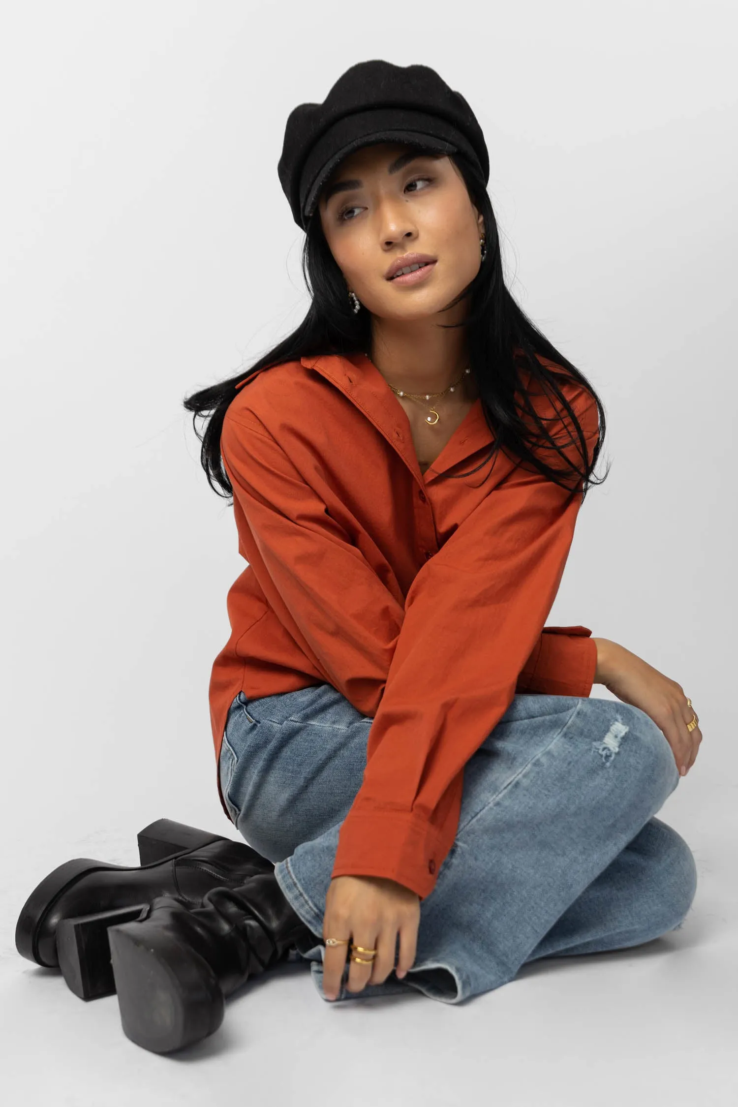 Kathryn Button Up Shirt in Tomato Red - FINAL SALE sold by bohme product image thumbnail 2