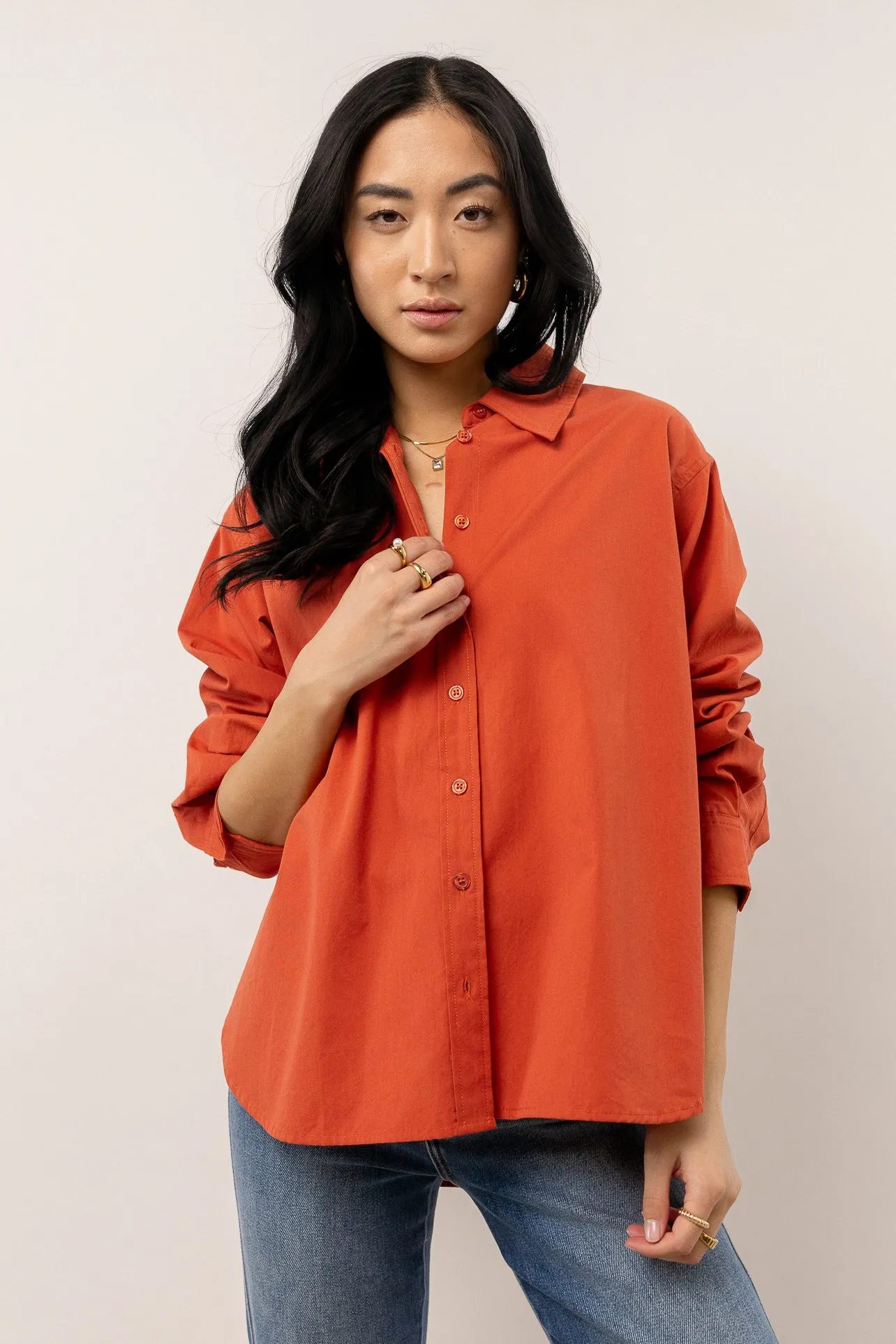 Kathryn Button Up Shirt in Tomato Red - FINAL SALE sold by bohme product image thumbnail 3