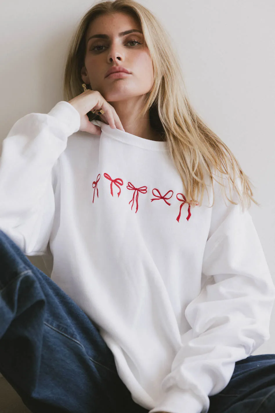 Pretty Bows Crewneck in Cream - FINAL SALE sold by bohme