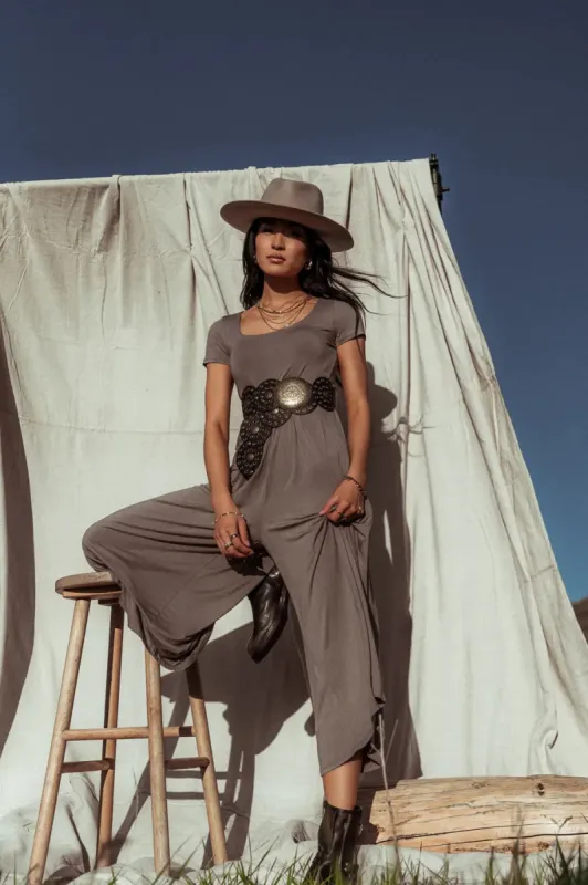 Skylar Jumpsuit in Mocha sold by bohme