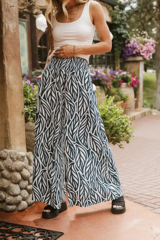 Petra Abstract Smocked Pants in Teal - FINAL SALE sold by bohme