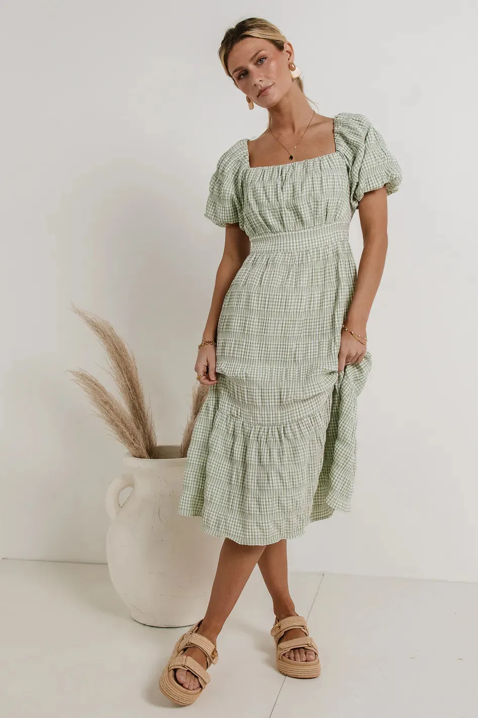 Laney Gingham Dress in Sage - FINAL SALE sold by bohme