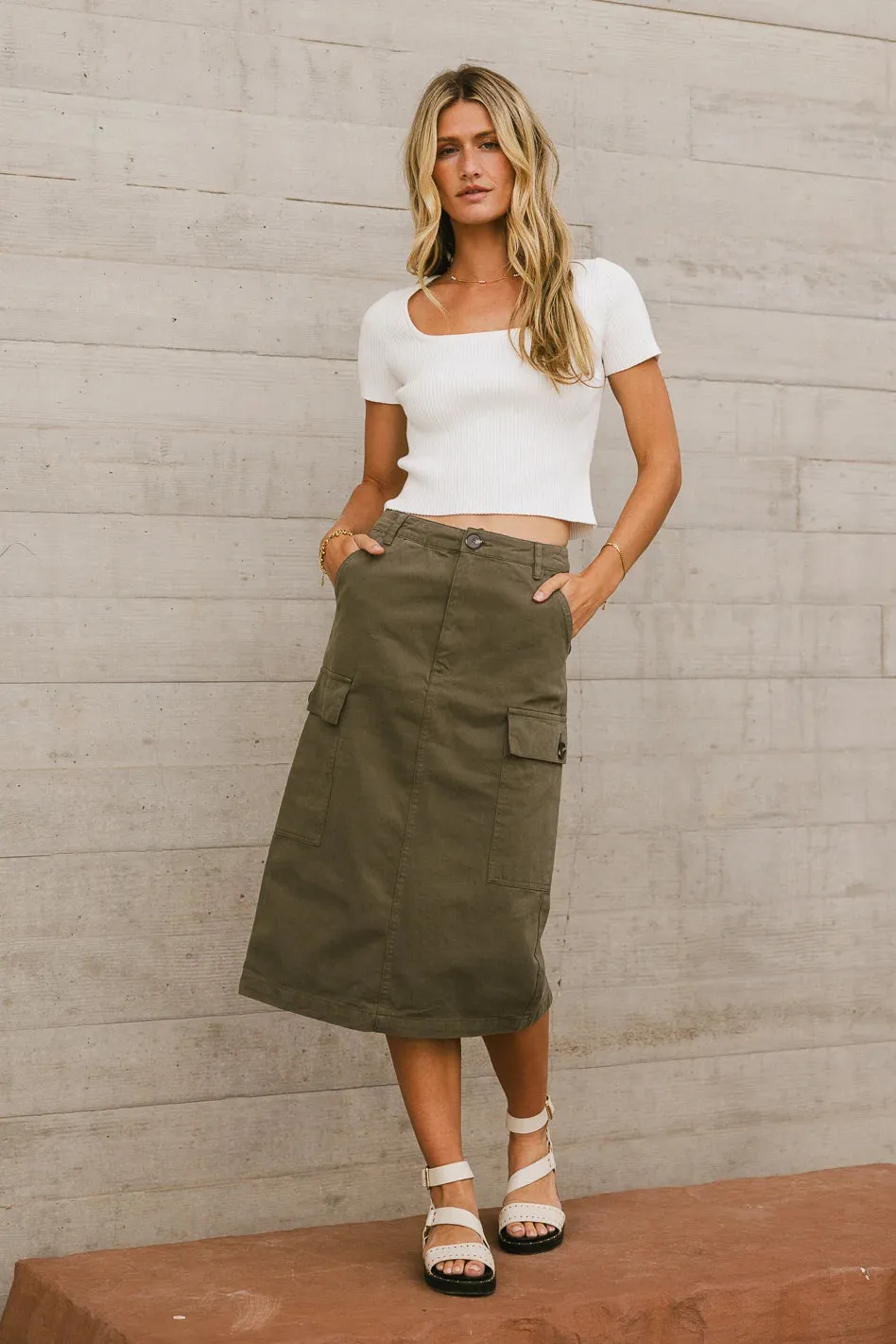 Damon Cargo Skirt in Olive - FINAL SALE sold by bohme