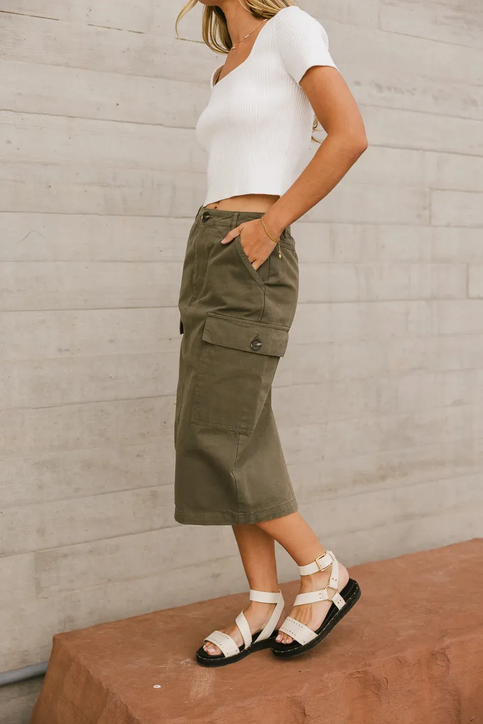 Damon Cargo Skirt in Olive - FINAL SALE sold by bohme product image thumbnail 3