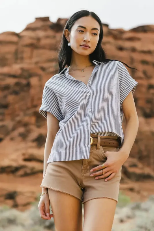 Gabby Striped Button Up in White - FINAL SALE sold by bohme