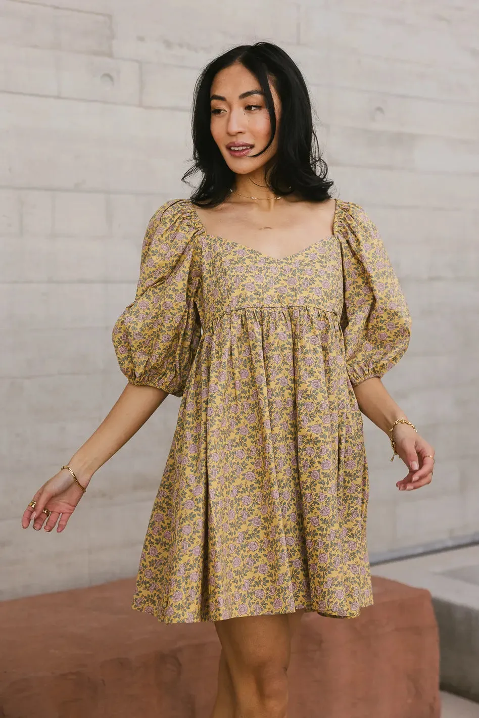 Salem Floral Mini Dress in Mustard - FINAL SALE sold by bohme product image thumbnail 3