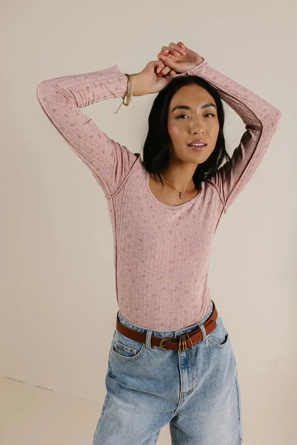 Chloe Floral Ribbed Top in Rose - FINAL SALE sold by bohme product image thumbnail 5